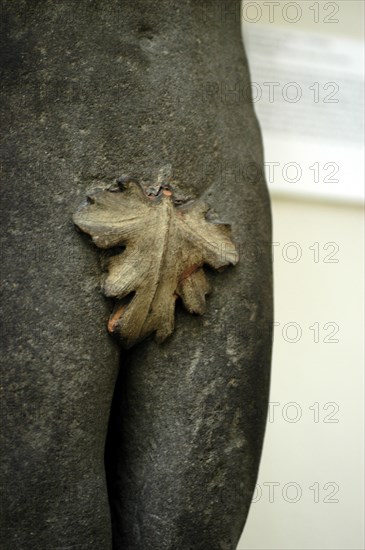 Détail d'une feuille de figuier sur un manteau de cheminée