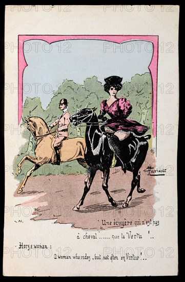 Horse Woman: a Woman Who Rides, but Not Often on Vertu, by B. Furiault. France, early 20th century