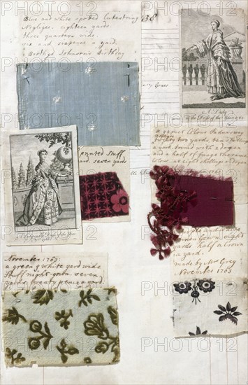 Echantillons de tissu et gravures de mode