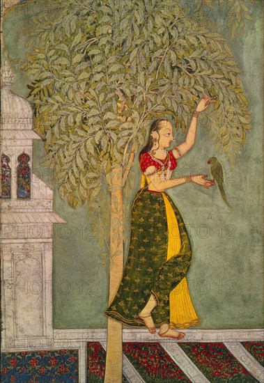 Woman with a parrot. India, 18th century