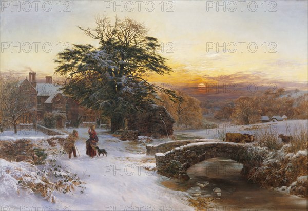 Winter Scene with Cattle and Figures, by Vicat Cole. England, 1865