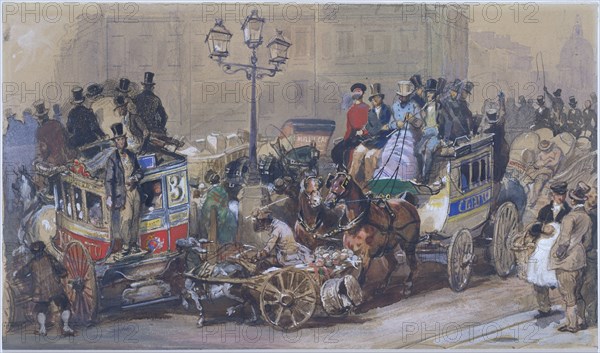 Ludgate Circus, by Eugene Louis Lami. England, 1850