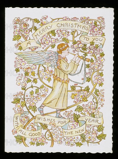 Angel Playing a Horn, a greeting card, by Marcus Ward & Co. England c.1897