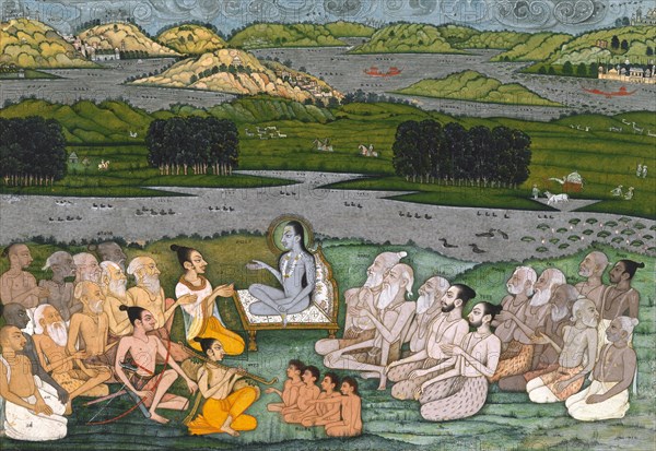 Shri Sukdevji Preaching to a Concourse of Sadhus. Rajasthan, India, mid-18th century