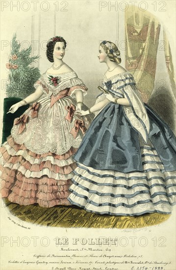 Two Ladies in Ball Dresses. France, mid-19th century