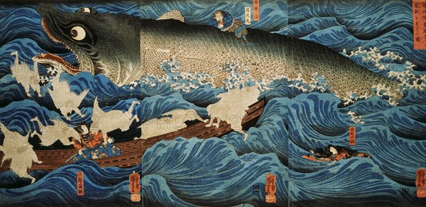 The Spirit of Sanuki-in Saving Tametomo from Suicide, by Utagawa Kuniyoshi
