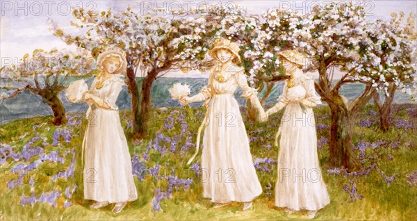 The Three Girls in White, by Kate Greenaway. England, 19th century