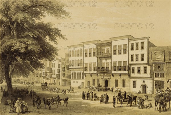 Shepheard's Hotel, by Thomas Picken. Cairo, Egypt, 19th century