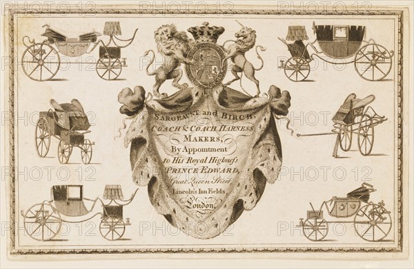 Trade Card of Sargeant & Birch. England, late 18th century