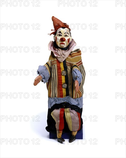 Glove puppet of a clown, by Albert Smith. England, early 20th century