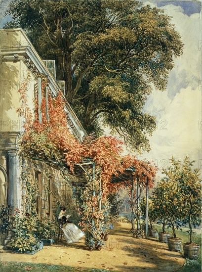 Garden in the front of Mr Robert VerNn's House at Twickenham, by J.J. Chalon. England, 18th-19th century