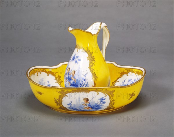 Ewer and basin, by Sevres porcelain factory. Sevres, France, 1763