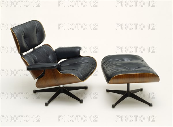 Armchair & footstool Model Ottoman 671, by Charles Eames and Ray Eames. US, mid-20th century