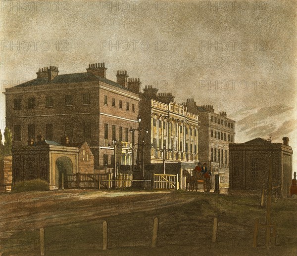 View of Hyde Park Corner showing Apsley House, after Edward Dayes. London, England, 1810