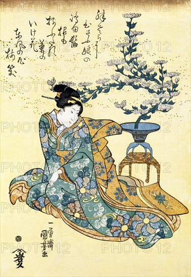 Woman and Chrysanthemum Plant, by Utagawa Kuniyoshi. Japan, 19th century