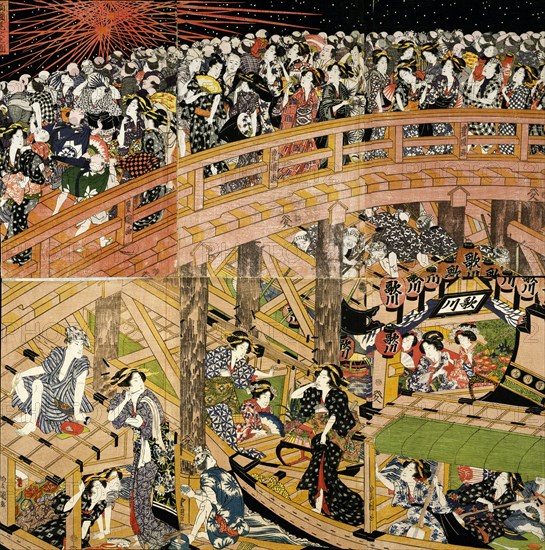 Fireworks over Ryoguku Bridge, by Utagawa Toyokuni. Japan, 19th century