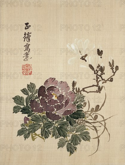Large Purple Flower and Foliage, by Seikibo. Japan, 19th century
