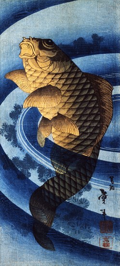 Carp Swimming Upwards, by Katsushika Taito II. Japan, 19th century
