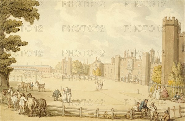 A View of Hampton Court Palace, by Thomas Rowlandson. England, 18th-19th century