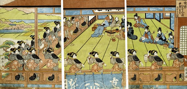 The Ise Ondo Dance at the Restaurant Bizen-ya in Furuichi, by Utagawa Kunikane. Japan, 18th-19th century