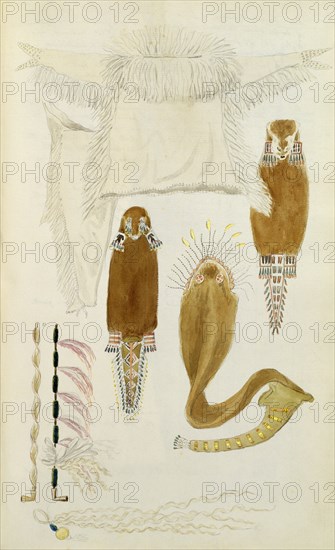 Sketch depicting Nrth American Indian artefacts, Charles Hamilton Smith. England, 19th century