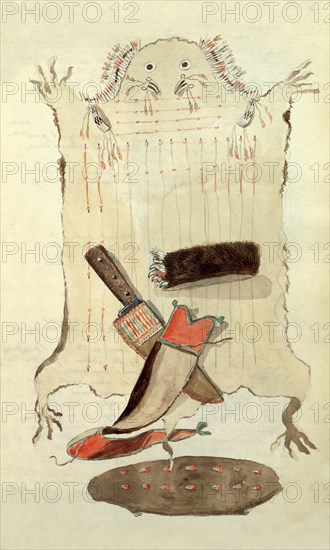 Sketch depicting Nrth American Indian artefacts, Charles Hamilton Smith. England, 19th century