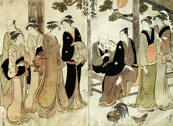 An Arranged Introduction at a Shrine, by Torii Kiyonaga. Japan, 18th-19th century