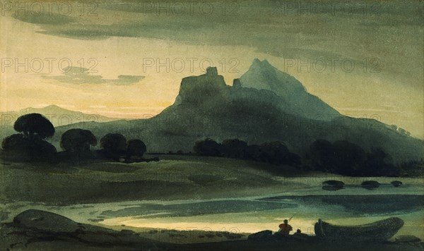 MountaiNus Landscape Afterglow, by John Varley. England, 18th-19th century