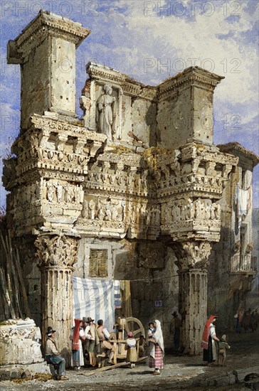 Forum of Nerva, Rome, by Samuel Prout. Rome, Italy, 19th century