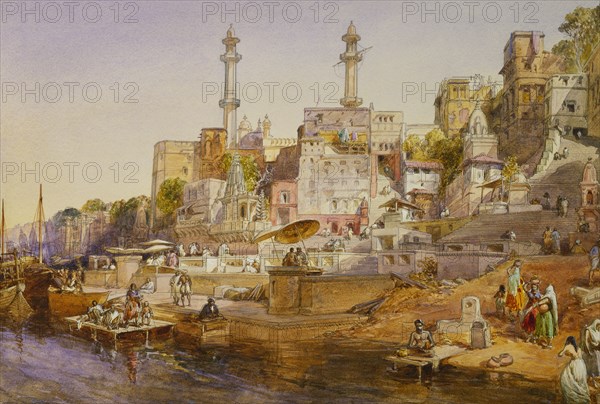 Mosque Ghat, Benares, by William Simpson. Varanasi, India, 19th century