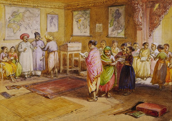 School of Mahratta Brahmin girls, by William Simpson. Bombay, India, 19th century