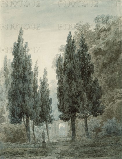 In the Garden of the Villa Pomfili, Rome, by John Robert Cozens. England, 18th century