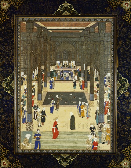 Miniature painting of a court scene, by Haj Al Mulk. Iran, 20th century
