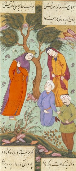 Farhad Falls In Love With Shirin, by Ganjavi Nizami. From The Romance of Khusraw and Shirin. Iran, 17th century