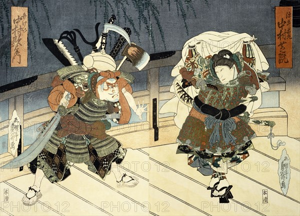 Two Actors in Performance, by Utagawa Kunimasu. Woodblock Print. Japan, 1837.