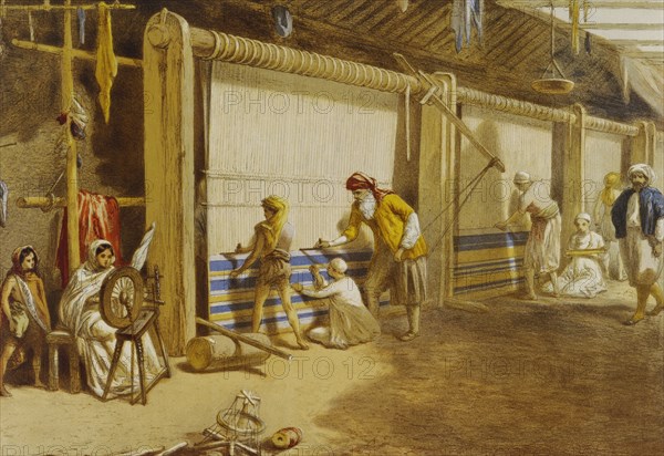 Carpet looms, by William Simpson. Jabalpur, India, 19th century