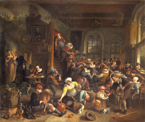 The egg dance, peasants merrymaking in an Inn, by Jan Steen. The Netherlands, 17th century