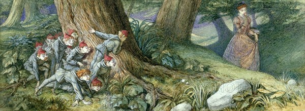 Wood Elves Watching a Lady, by Richard Doyle. England, 19th century