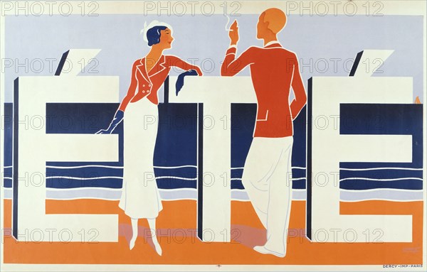 Été, poster illustration, by M. Caddy. Colour lithograph. 1925.