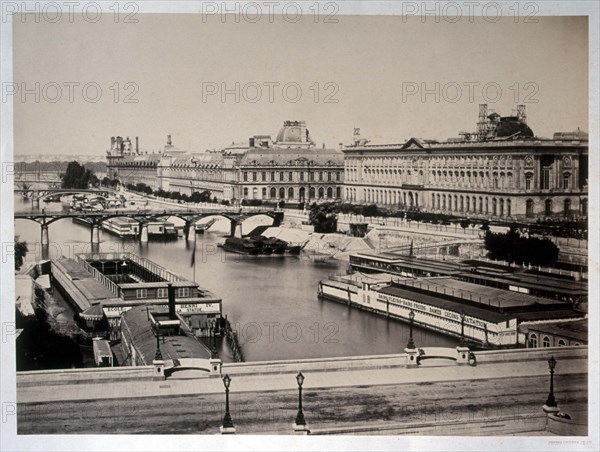 Bisson Frères, Paris, Vue prise du Pont Neuf avec passerelle des Arts et Louvre