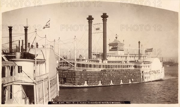 Bateau à vapeur chargé de coton sur le Mississipi