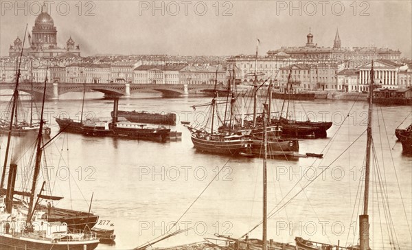 Russia, St. Isaac's cathedral and the Neva river, in St. Petersburg