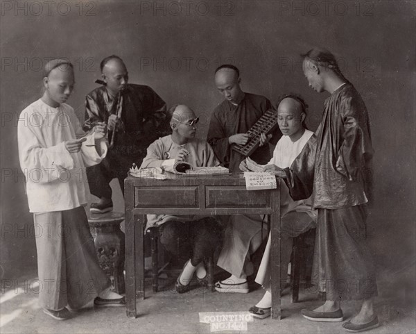China, group of accountants with their abacuses