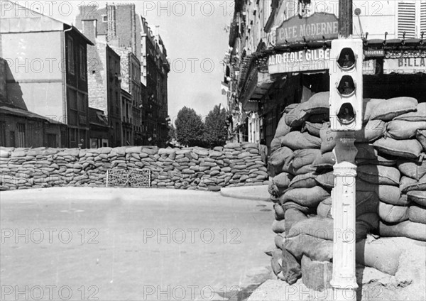 Barricades on the Rue de Cassini, Paris, during the Liberation (August 1944)