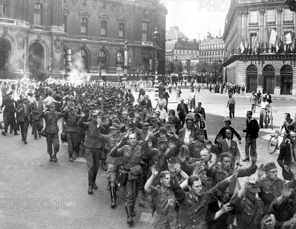 Group of German prisoners parading on the Place de l'Opéra, during the Liberation of Paris (August 1944)