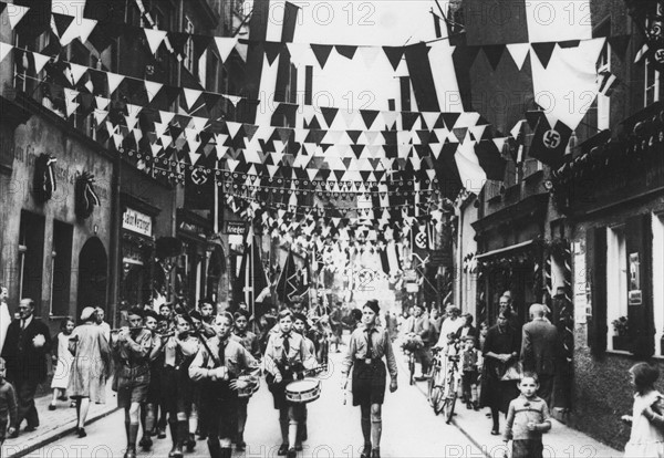 Hitler Youth parading on the streets of Nuremberg (1934)