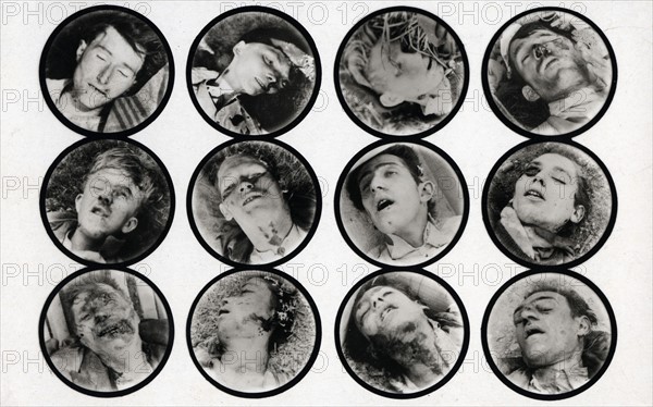 Douze visages de suppliciés, victimes des Allemands