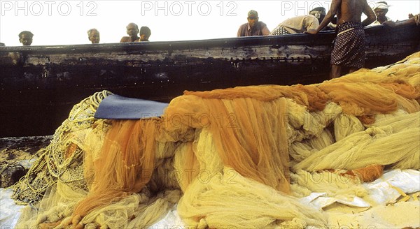 Filets de pêche, Kerala, India