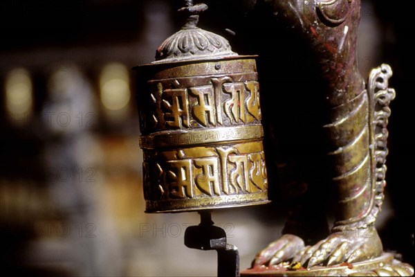 Buddhist prayer wheel, Kathmandu Valley, Nepal, India.