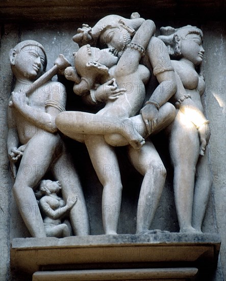 Sensually carved erotic Mithuna figures, India